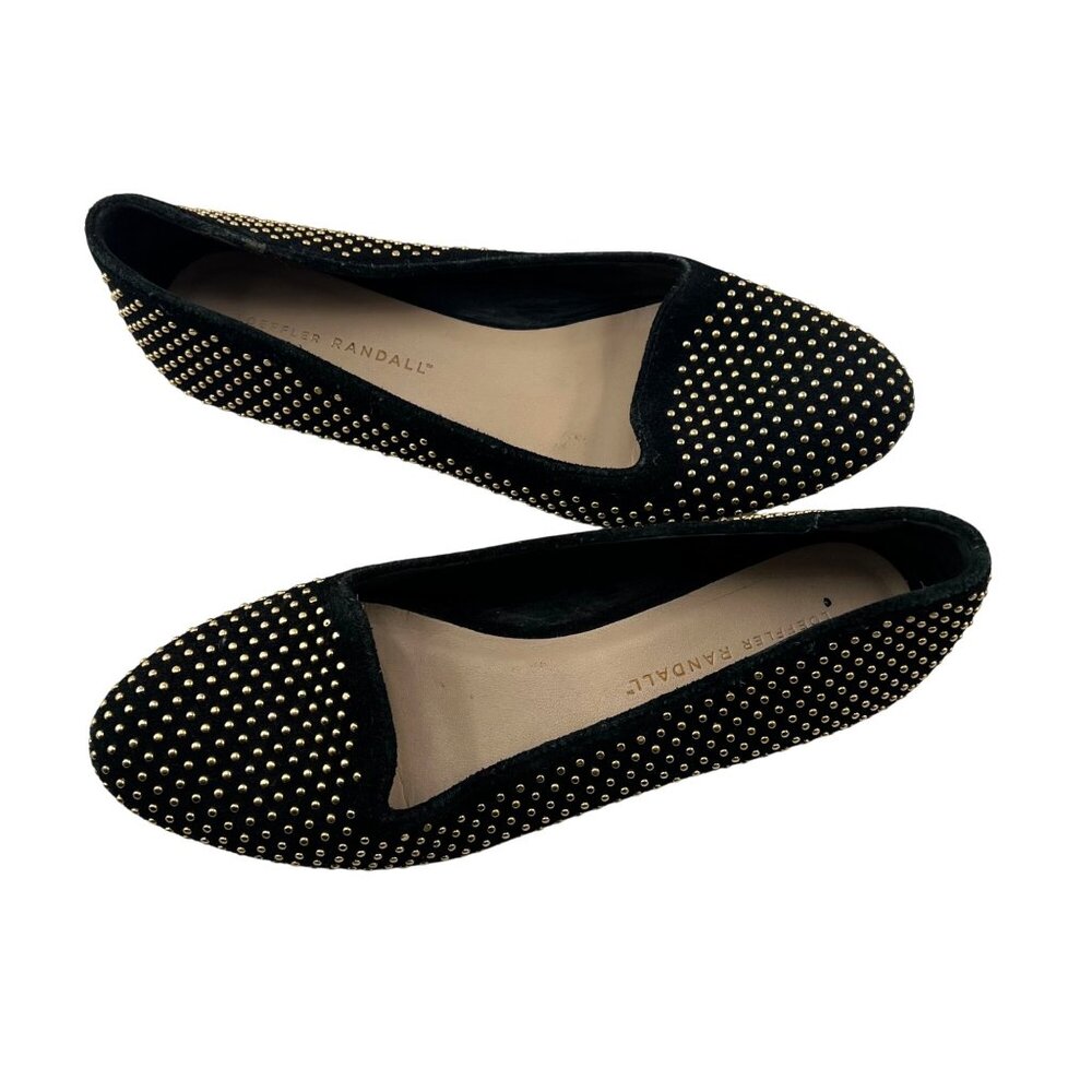 Loeffler Randall Black Gold Studded Leather Flats size 7‎